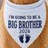 Picture of Big Brother Dog Bandana, Pregnancy Announcement Pet Bandana, Embroidered Puppy Scarf, Striped Dog Bandana, Baby Reveal Dog Accessory