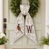 Picture of Personalized Pheasant Wreath Sash, Neutral Toile Monogram Sash, Custom Hunting Fall Wreath Bow, Thanksgiving Hostess Gift, Harvest Decor