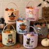 Picture of Personalized Halloween Printed Basket, Custom Trick or Treat Bag, Gingham Candy Bucket Kid, Halloween Boo Basket, Ghost Pumpkin Treat Bag