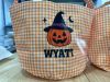 Picture of Personalized Halloween Printed Basket, Custom Trick or Treat Bag, Gingham Candy Bucket Kid, Halloween Boo Basket, Ghost Pumpkin Treat Bag