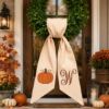 Picture of Personalized Pumpkin Wreath Sash, Fall Monogram Door Bow, Embroidered Autumn Wreath Ribbon, Custom Initial Thanksgiving Front Door Decor