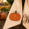 Picture of Personalized Pumpkin Wreath Sash, Fall Monogram Door Bow, Embroidered Autumn Wreath Ribbon, Custom Initial Thanksgiving Front Door Decor