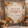 Picture of Fallin Into Thirty Birthday Tapestry, Personalized 30th Birthday Banner, Pumpkin Birthday Backdrop, Fall Birthday Party Decor, Fall Banner
