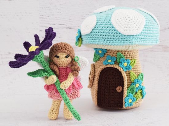 Picture of CROCHET PATTERN - Petunia the Garden Fairy and Her Mushroom House - amigurumi toy crochet fairy doll softie handmade pdf digital pattern