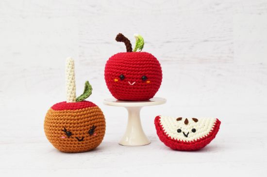 Picture of CROCHET PATTERN - Apple Season - Caramel Candy Apple, Kawaii Apple, and Apple Slice Amigurumi PDF Patterns