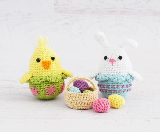 Picture of CROCHET PATTERNS - Easter Egg Bunny and Chick - amigurumi Easter eggs, Crochet Bunny, Crochet Chick, Easter pattern, Easter bunny egg basket