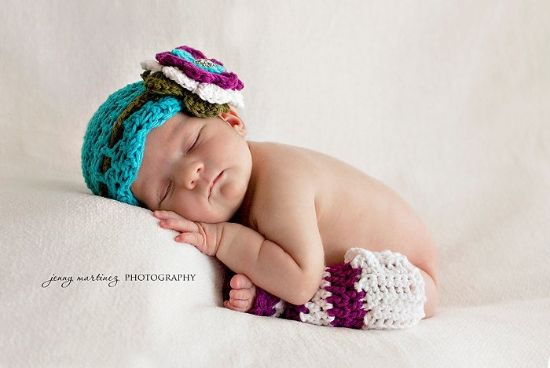 Picture of CROCHET PATTERN - Blueberry Muffin Beanie / Headband & Leg Warmers - crochet hat pattern baby photo prop flower headband PDF pattern