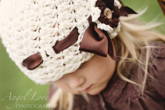 Picture of Hat Crochet PATTERN - Cluster Stitch Hat - 5 sizes included, PDF instant download winter hat girl beanie toddler crochet flower