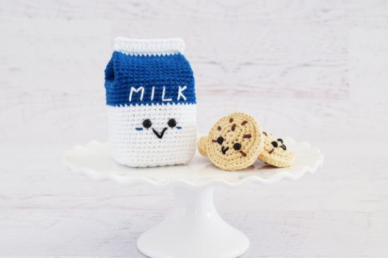 Picture of CROCHET PATTERN - Milk and Cookies - PDF Instant Download, milk carton, chocolate chip cookies, amigurumi food, pretend play, crochet food