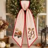 Picture of Personalized Fall Wreath Sash, Embroidered Pumpkin Wagon Sash, Monogram Autumn Door Decor, Thanksgiving Wreath Bow, Custom Initial Gift
