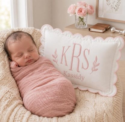 Picture of Personalized Monogram Pillow Cover, Custom Text Embroidered Cushion, Nursery Name Pillow, Dorm Room Gift, Personalized Baby Gift