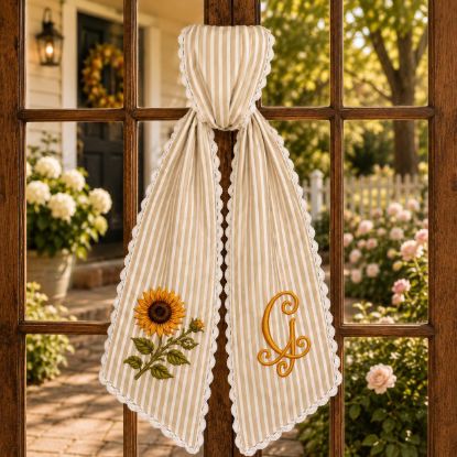Picture of Personalized Sunflower Wreath Sash, Embroidered Monogram Ribbon Summer Front Door Decor Fall